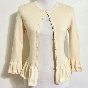 Peplum Knitted Cardigan PURE ITALIAN MERINO Neutral sweater size medium Talbots